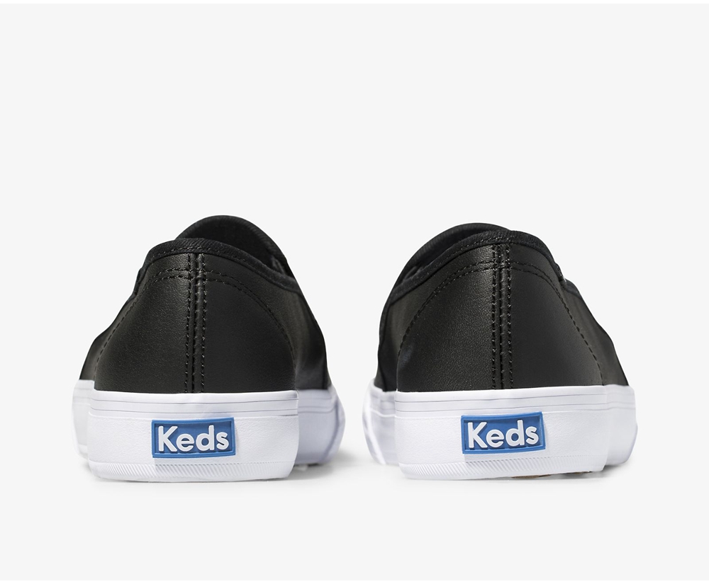 Keds Womens Slip Ons Black - Double Decker Leather - 103QHESIY